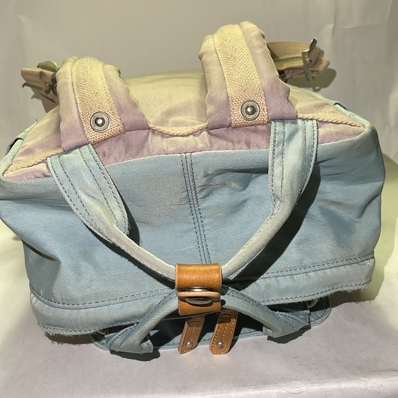 Doughnut Brand 14 inch Backpack, Blue & Purple with Tan Leather Straps - Picture 8 of 16